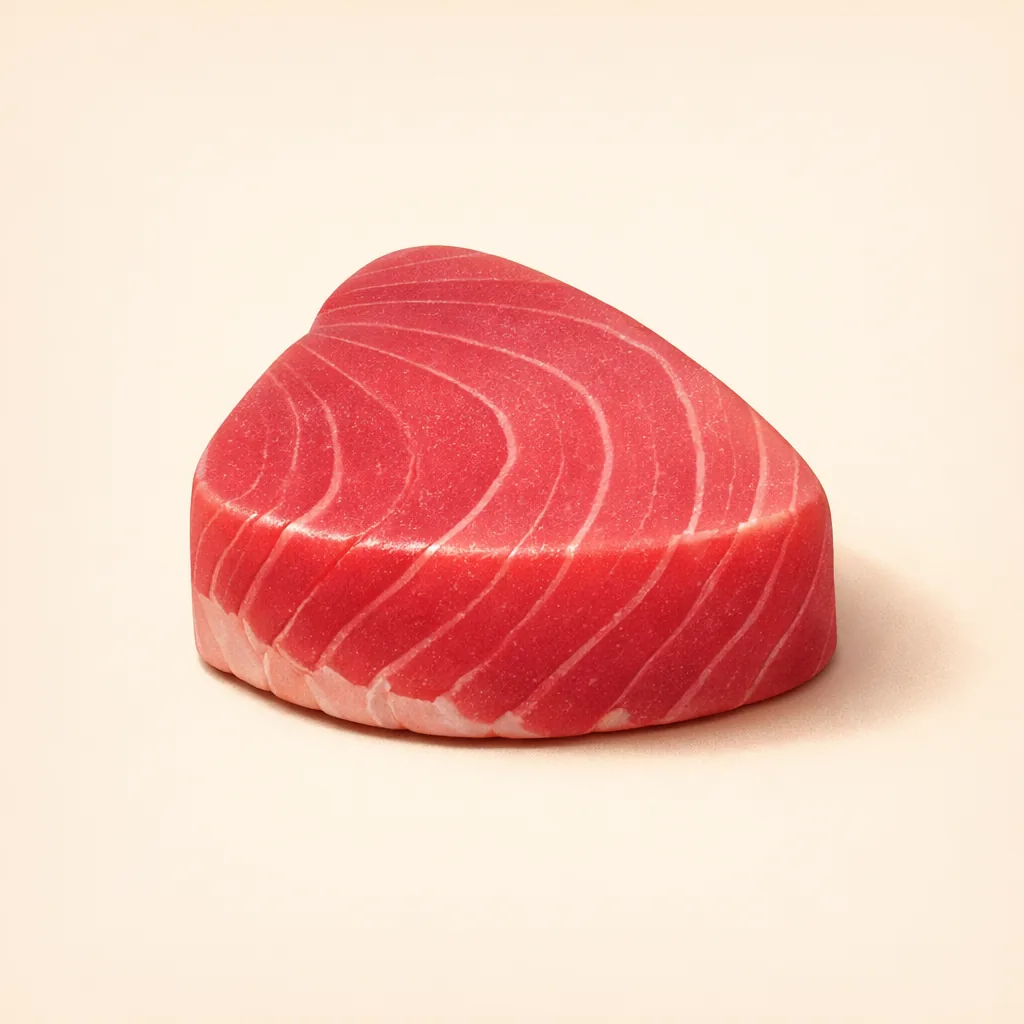 fresh tuna fish steak, natural food photography, clean white background